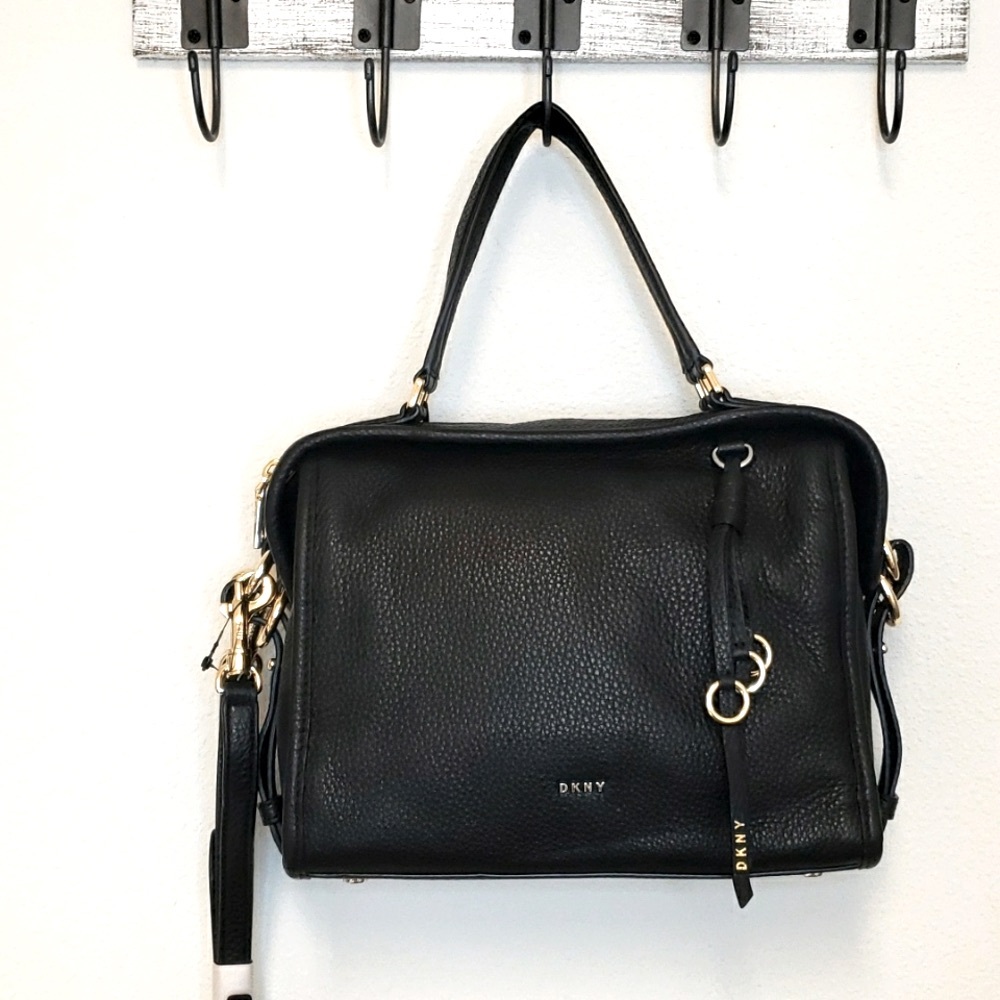 REDUCED - DKNY Marcy Black Medium Pebble Leather Crossbody Satchel NWT - Picture 4 of 14